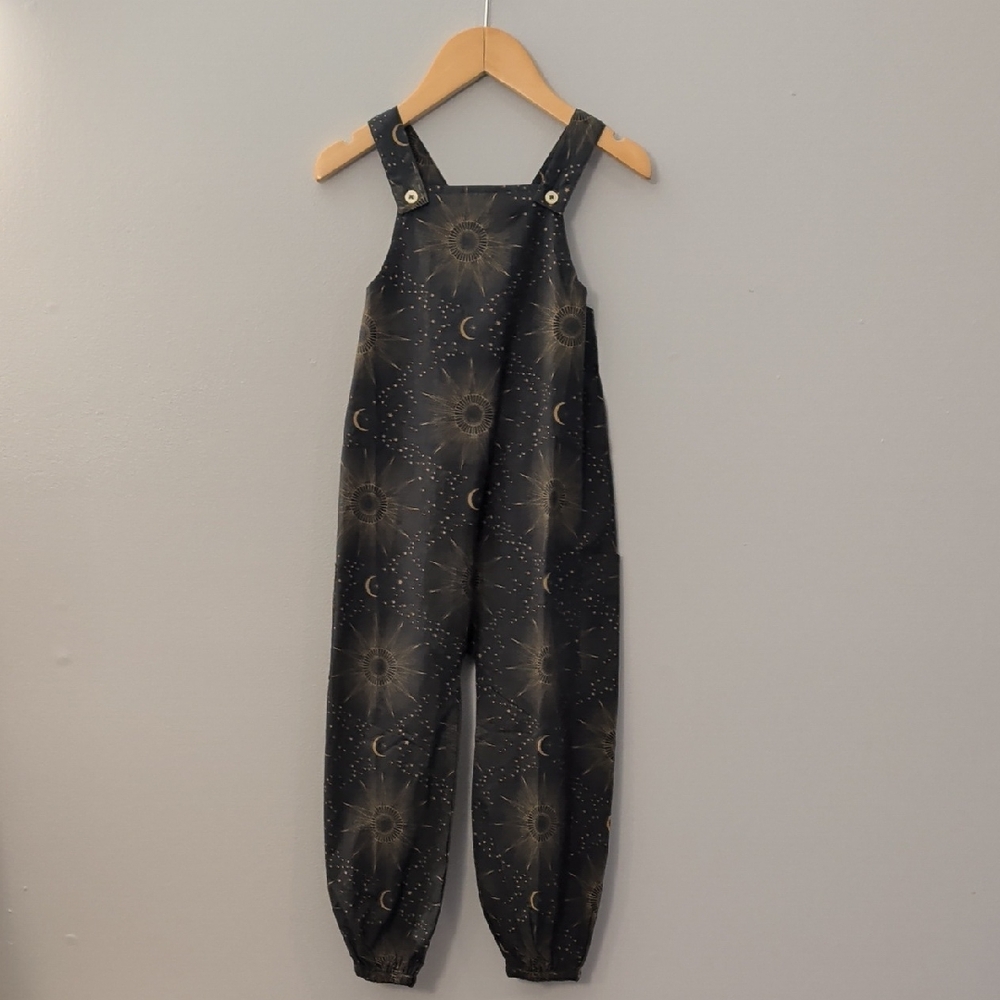 Kate Quinn Midnight and Gold Starburst Overalls